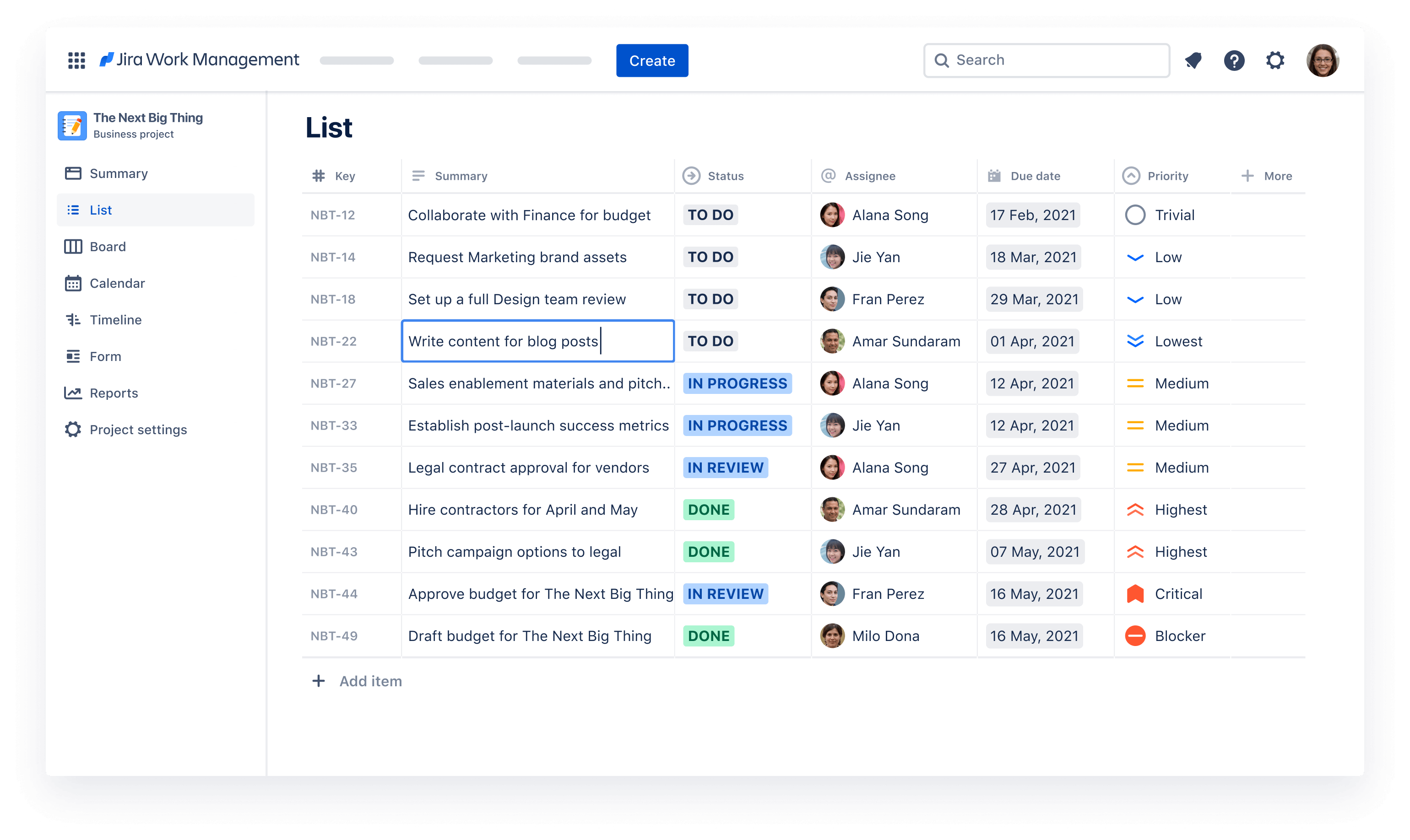 A Jira Work Management képernyőképe